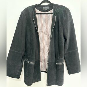 Bernardo suede jacket cost size 3X long black minimalist moto fall emo dark